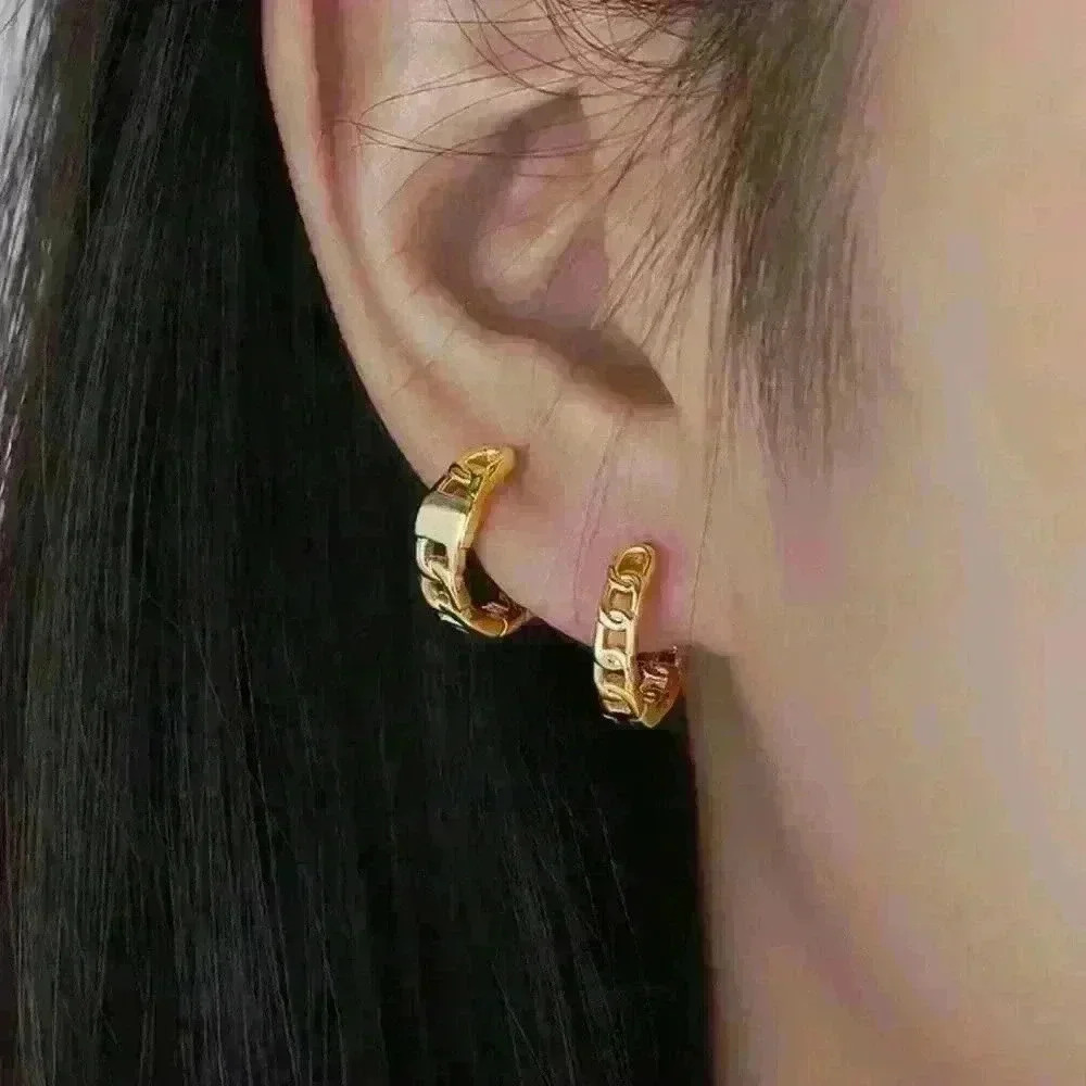 COPY - 18K Gold Chain Link Small Huggie Hoop Earrings